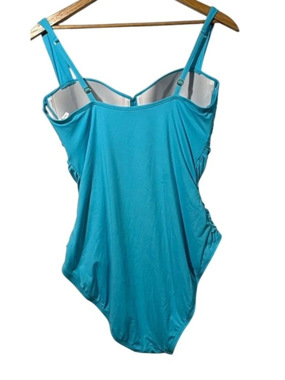 Bleu Rod Beattie Kore Shirred Underwire One-Piece Swimsuit Turquoise Blue  US 14